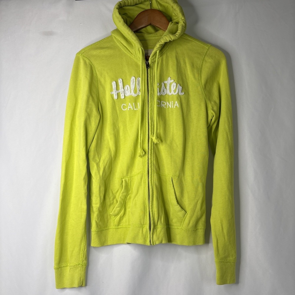 Y2K‎ Hollister California L Zip Up Hoodie Lime Green Embroidered Logo Retro Cozy